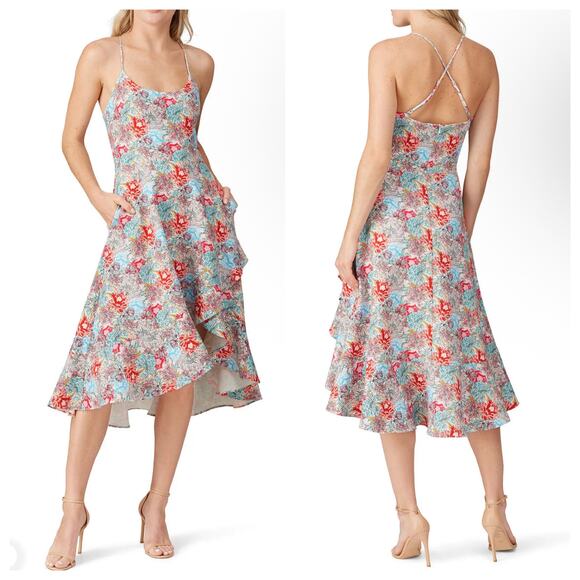 Black Halo Dress Floral Ruffle Knee Length - Picture 1 of 6